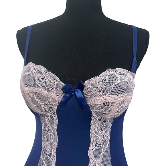 Adore Me Chemise Lingerie Dainty Coquette Lace Mesh Blue Size Small - Picture 2 of 7